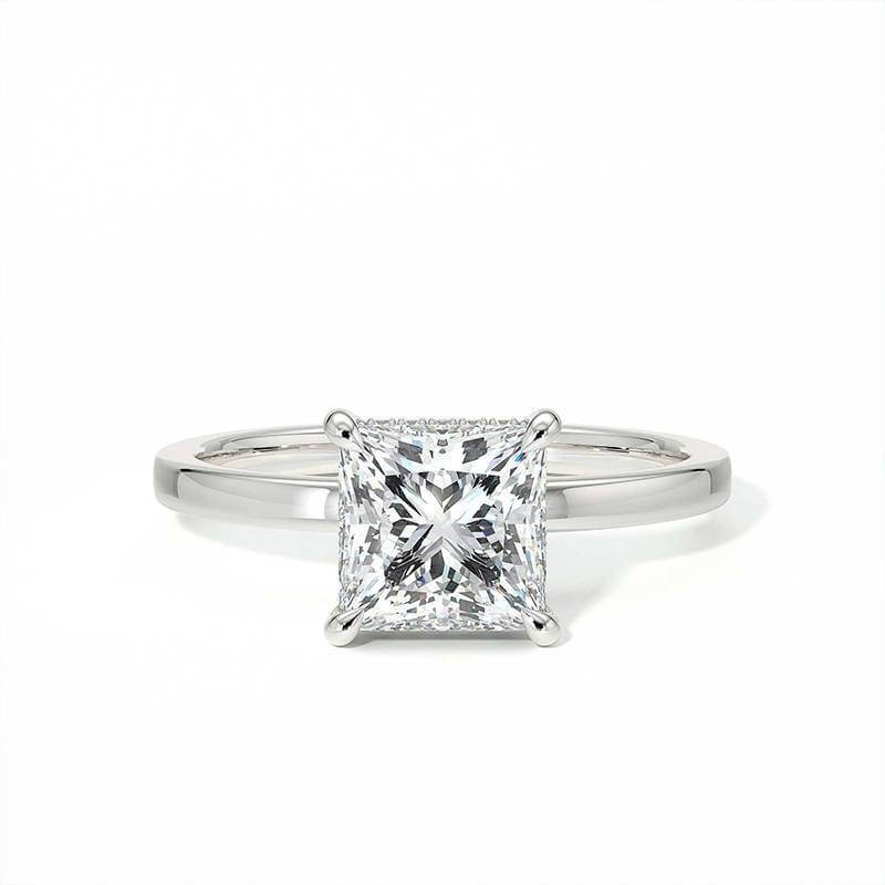 Bague de Fian&ccedil;ailles Promesse Princesse Halo Cach&eacute; Or Blanc
