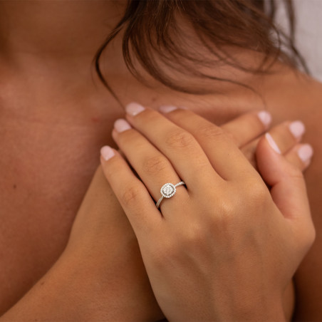 Clara Cushion 18K Gold Ring with Double Halo of Natural Diamonds