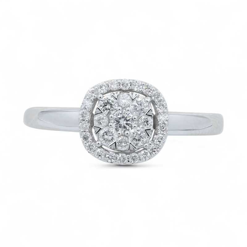 Anillo Clara Cojín en Oro de 18K con Doble Halo de Diamantes Naturales