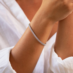 Bracelet Tennis Diamant Double Rang Or Blanc 18K 2 Carats