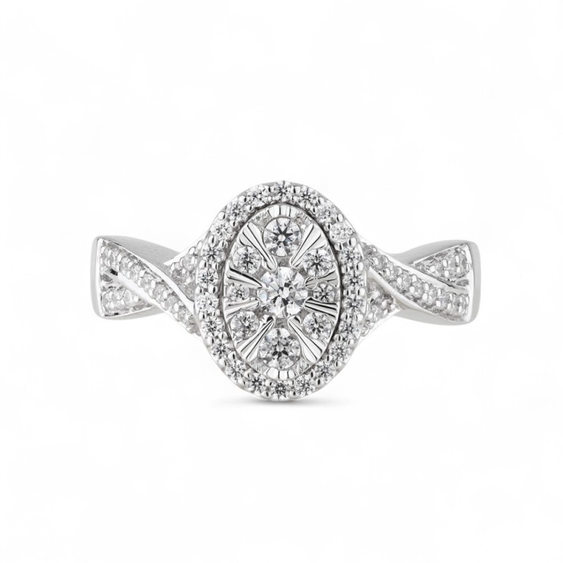 Bague Céleste en Or 18K avec double Halo de Diamants Naturels