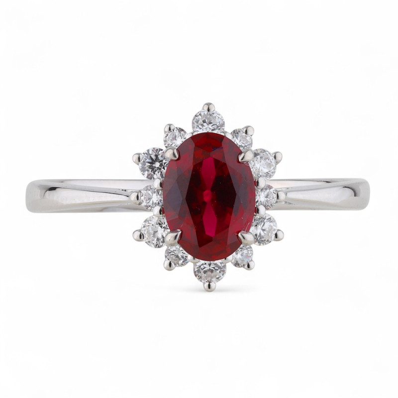 Anillo Rubí Melissa en Oro de 18K con Halo de Diamantes Naturales