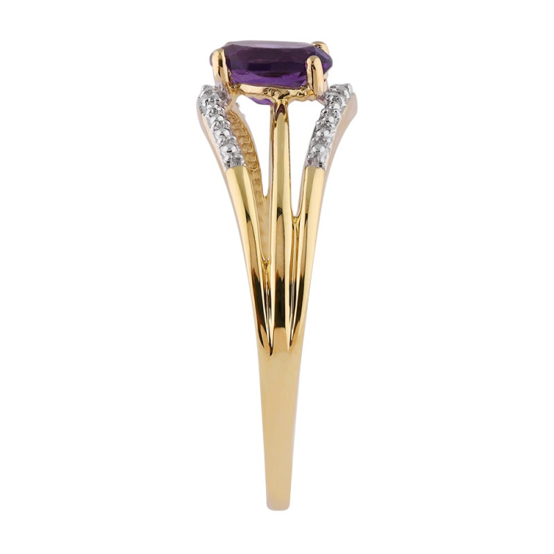 Pendentif Or 18 Carats - Serti D'Améthyste Et Diamant (0,10 Ct) - Poids 4,70g - Occasion