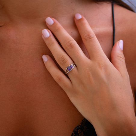 Anillo de Amatista y Diamantes Naturales Lucinda en Oro de 18K