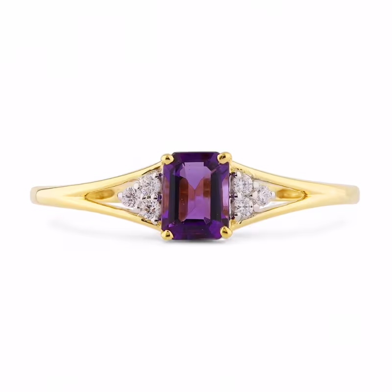 Ludivine Amethyst and Natural Diamond Ring in 18K Gold