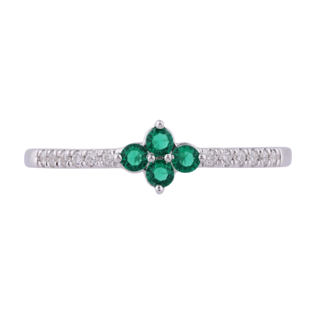Bague Vintage En Or 18K Avec émeraude Et Diamants - Taille ITA 14 (USA 6.75), Occasion