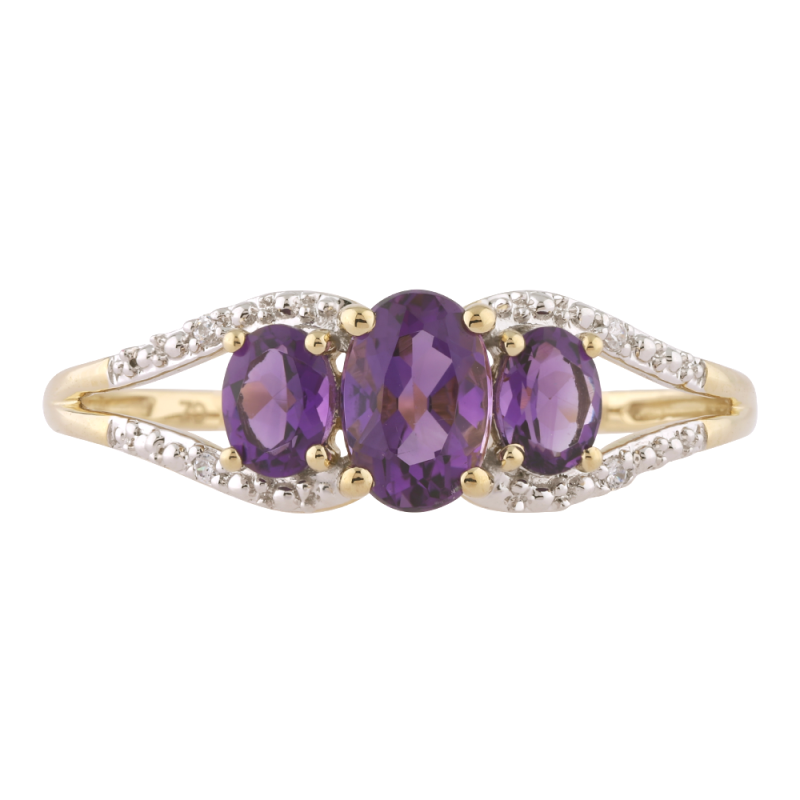 Anillo de Amatista y Diamantes Naturales Livia en Oro de 18K
