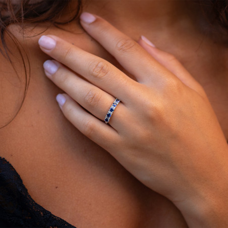Bague Saphir Bleu et Diamants Naturels Lili en Or 18K