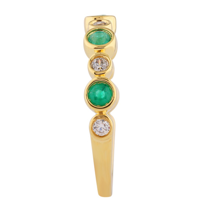 Bague Or Jaune 18 Carats Avec émeraude Naturelle Et Diamants - Taille 55 - Occasion Très Bon état