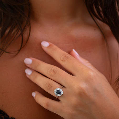 Bague Saphir Bleu et Diamants Naturels Julia en Or 18K