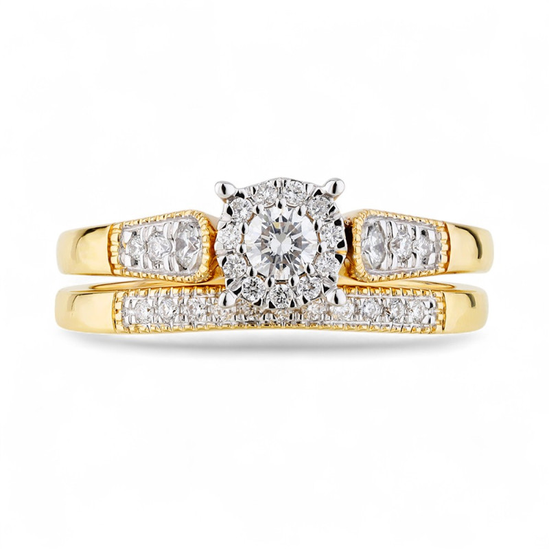 Bague Couple Augustina en Or 18K avec Halo de Diamants Naturels