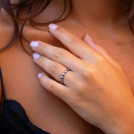 Bague Saphir Bleu et Diamants Naturels Jasmine en Or 18K