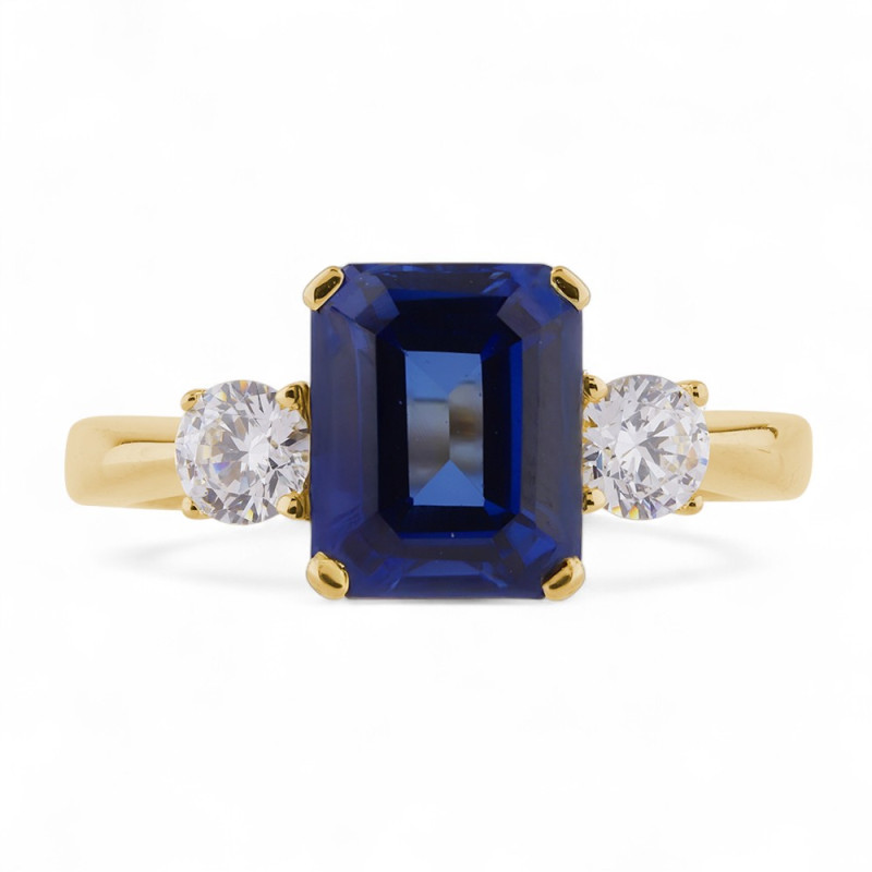 Bague Saphir Bleu et Diamants Naturels Karima en Or 18K