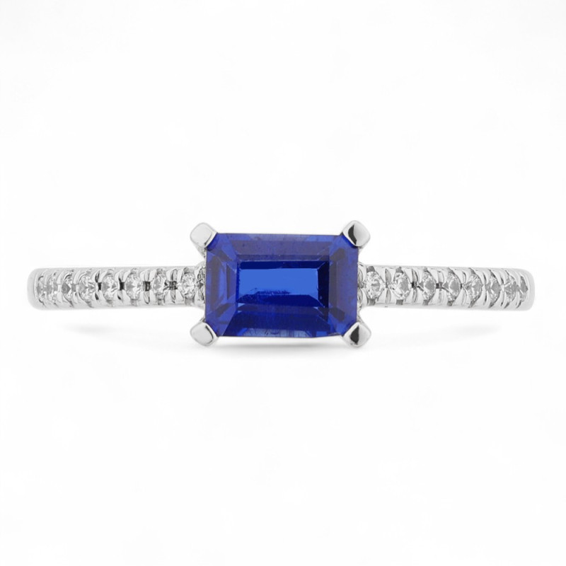 Bague Saphir Bleu et Diamants Naturels Jeanne en Or 18K