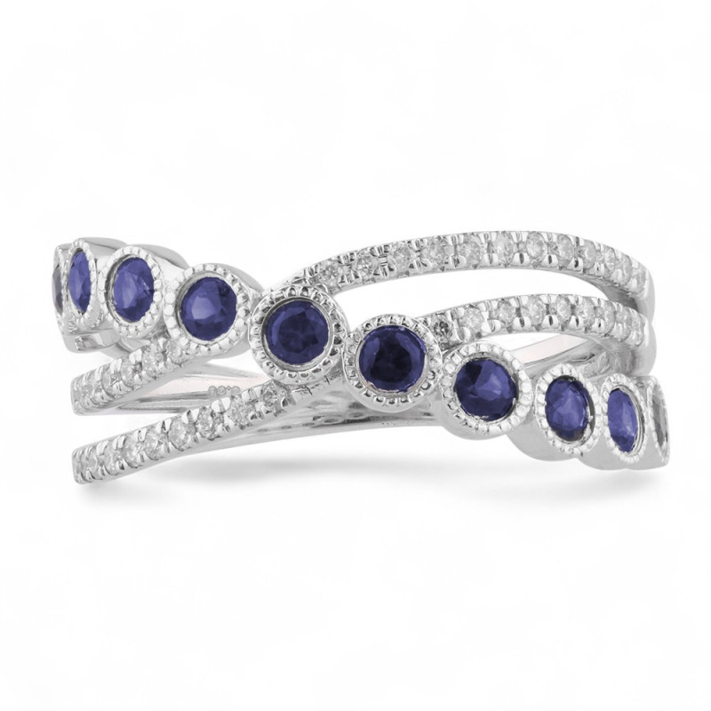 Bague Saphir Bleu et Diamants Naturels Justine en Or 18K