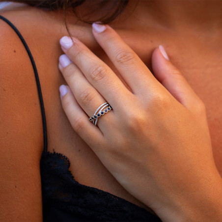 Bague Saphir Bleu et Diamants Naturels Justine en Or 18K