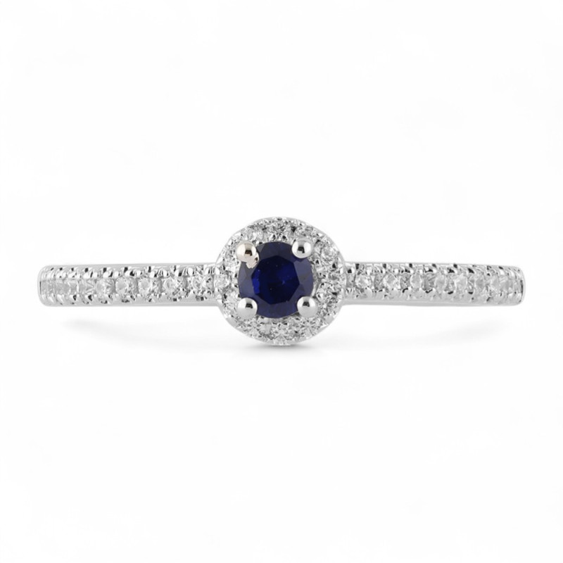 Bague Saphir Bleu et Diamants Naturels Léonore en Or 18K