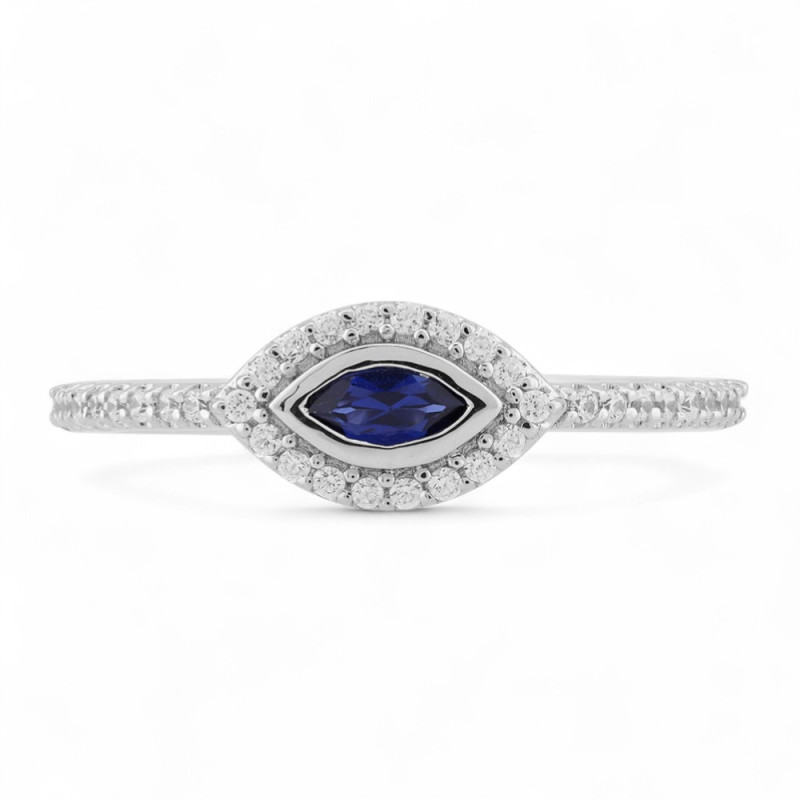 Lilou Marquise Blue Sapphire and Natural Diamond Ring in 18K Gold