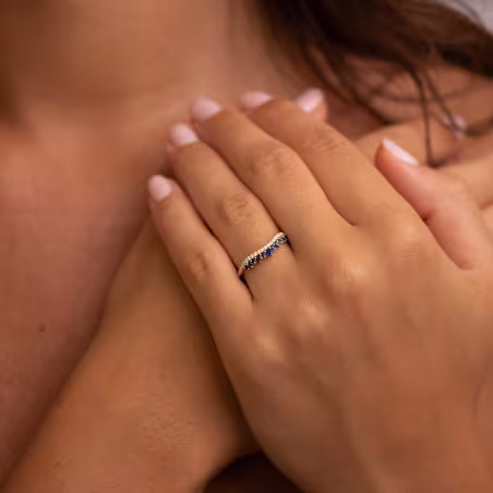 Laura 18K Gold Ring with Blue Sapphires and Natural Diamonds