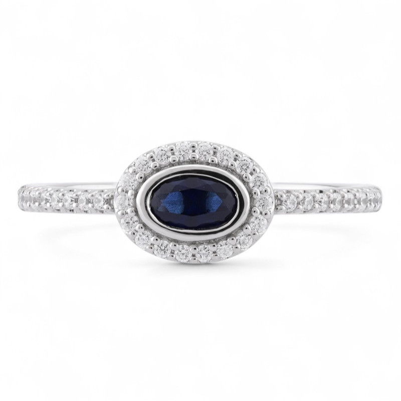Bague Saphir Bleu et Diamants Naturels Lilou Ovale en Or 18K