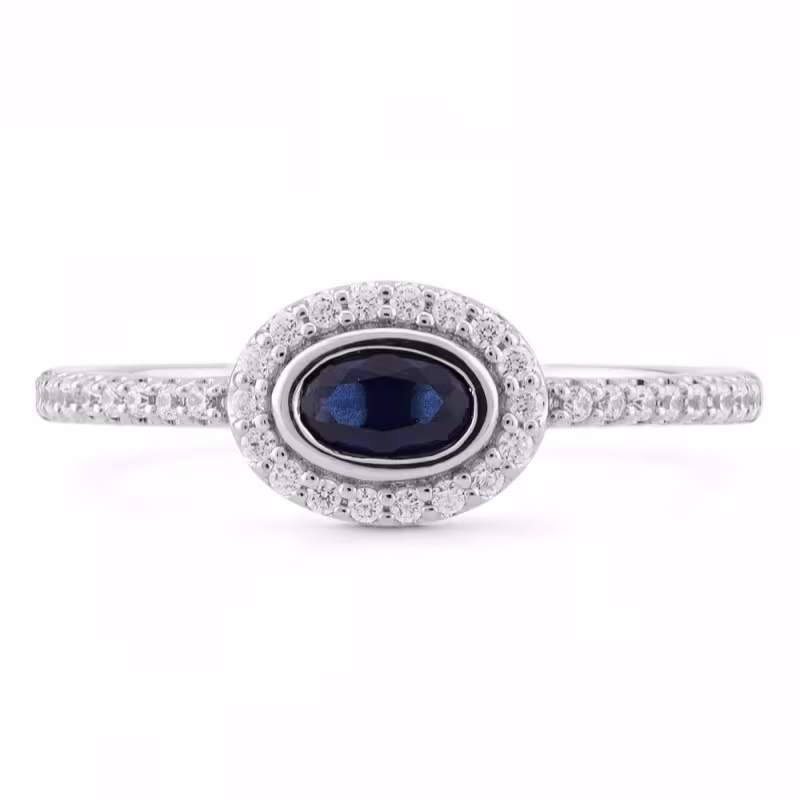 Lilou Oval 18K Gold Ring with Blue Sapphire and Natural Diamonds