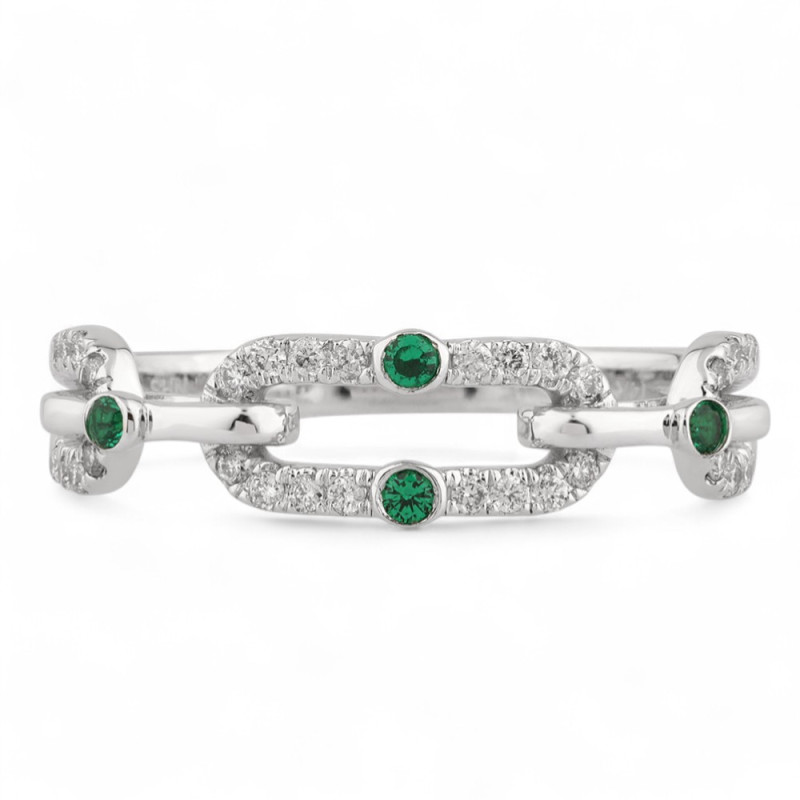 Wendy Emerald and Natural Diamond Ring in 18K Gold