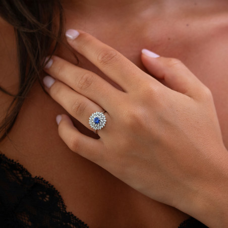 Anillo de Zafiro Azul y Diamantes Naturales Maud en Oro de 18K