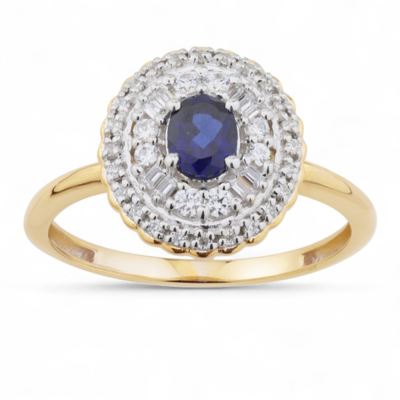 Anillo de Zafiro Azul y Diamantes Naturales Kenza en Oro de 18K