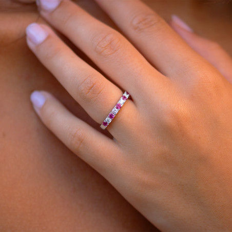 Bague Saphir rose et Diamants Naturels Marine en Or 18K