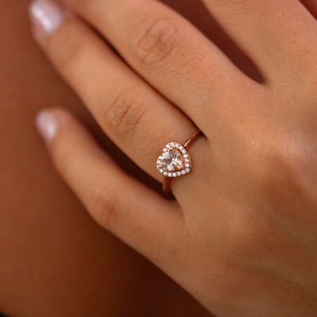 Manon 18K Gold Heart Morganite Ring with Natural Diamond Halo