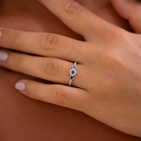 Malika 18K Gold Ring with Blue Sapphires and Natural Diamonds