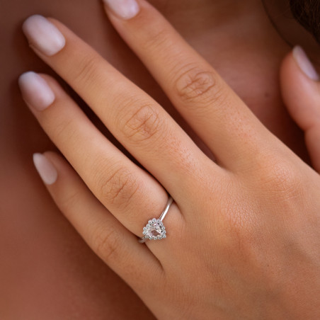 Bague Morganite Magalie en Or 18K avec Halo de Diamants Naturels