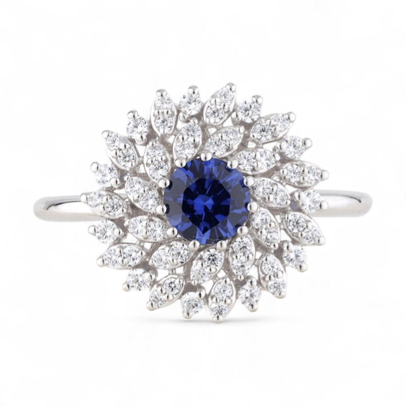 Bague Saphir Bleu et Diamants Naturels Maud en Or 18K