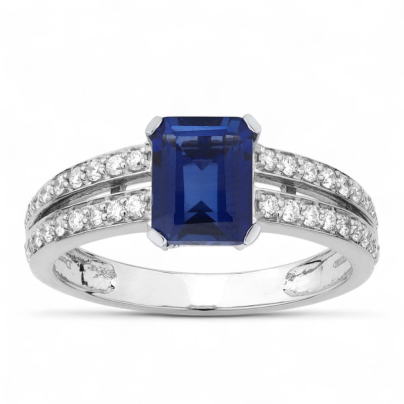 Bague Saphir Bleu et Diamants Naturels Marthe en Or 18K
