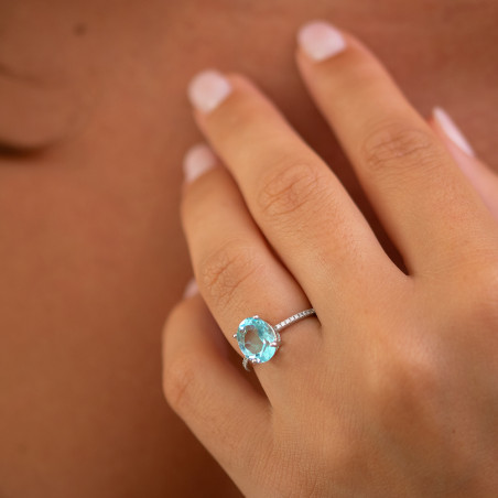 Anillo de Aguamarina y Diamantes Naturales Maïa en Oro de 18K