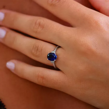Bague Saphir Bleu et Diamants Naturels Luna en Or 18K