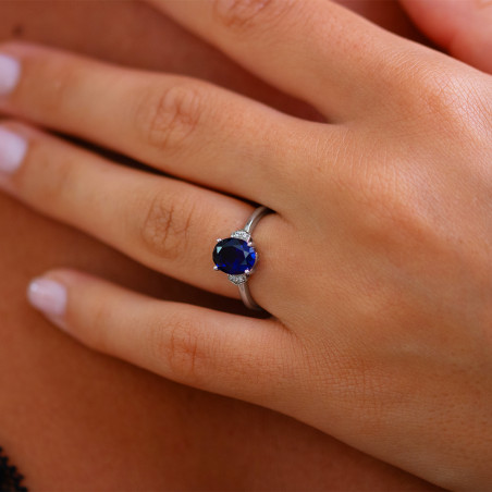 Luna Blue Sapphire and Natural Diamond Ring in 18K Gold