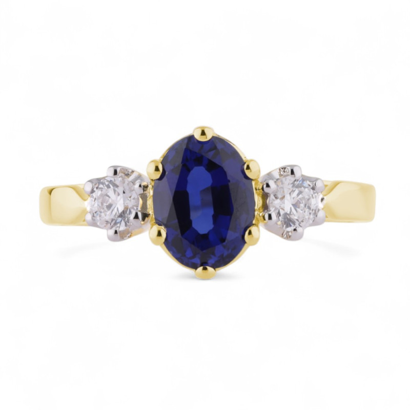 Bague Saphir Bleu et Diamants Naturels Marta en Or 18K