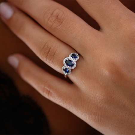 Lila Blue Sapphire and Natural Diamond Ring in 18K Gold