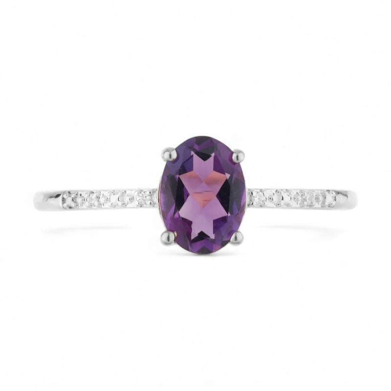 Monica Amethyst and Natural Diamond Ring in 18K Gold