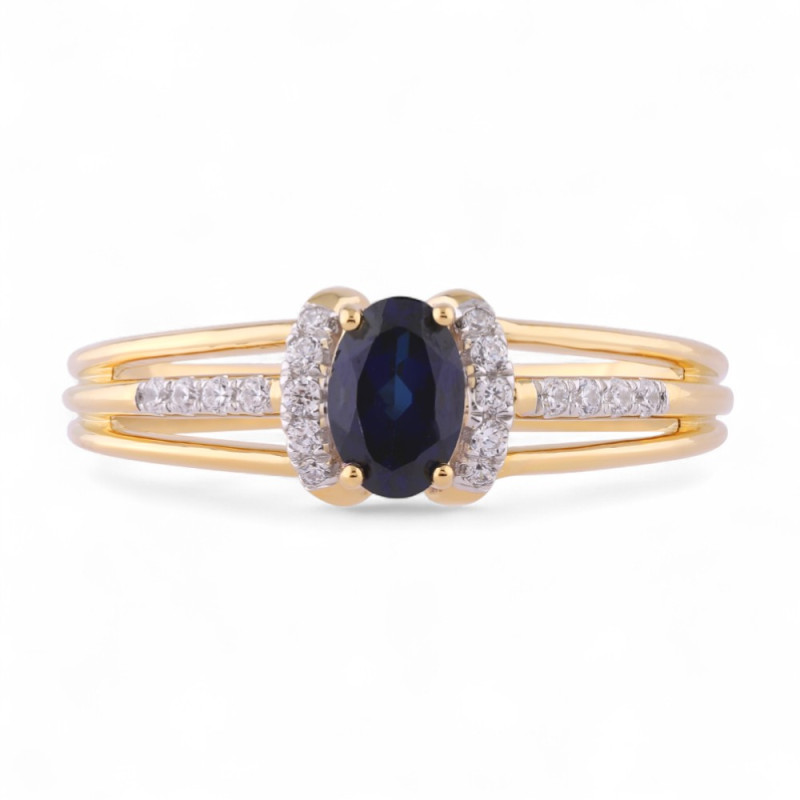Bague Saphir Bleu Ovale Margaux en Or 18K avec Halo de Diamants Naturels