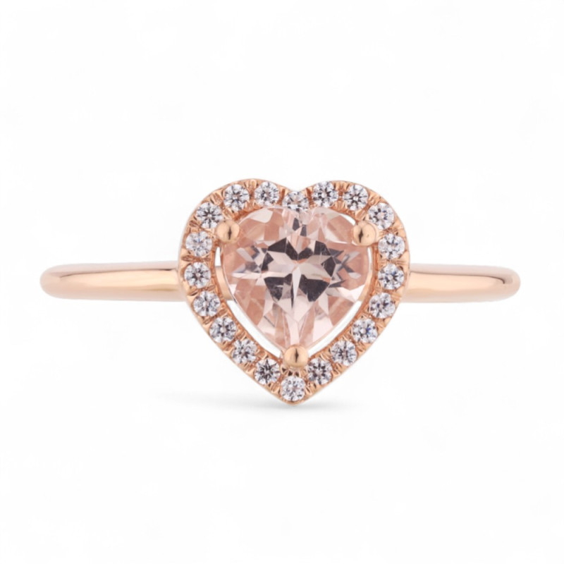 Manon 18K Gold Heart Morganite Ring with Natural Diamond Halo