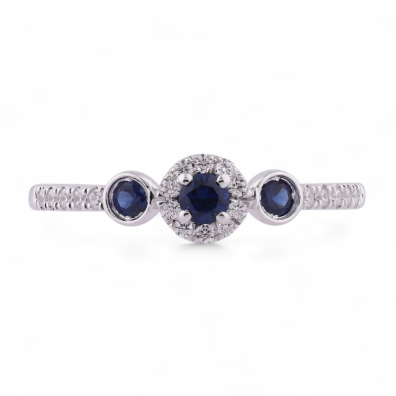 Bague Saphir Bleu et Diamants Naturels Malika en Or 18K