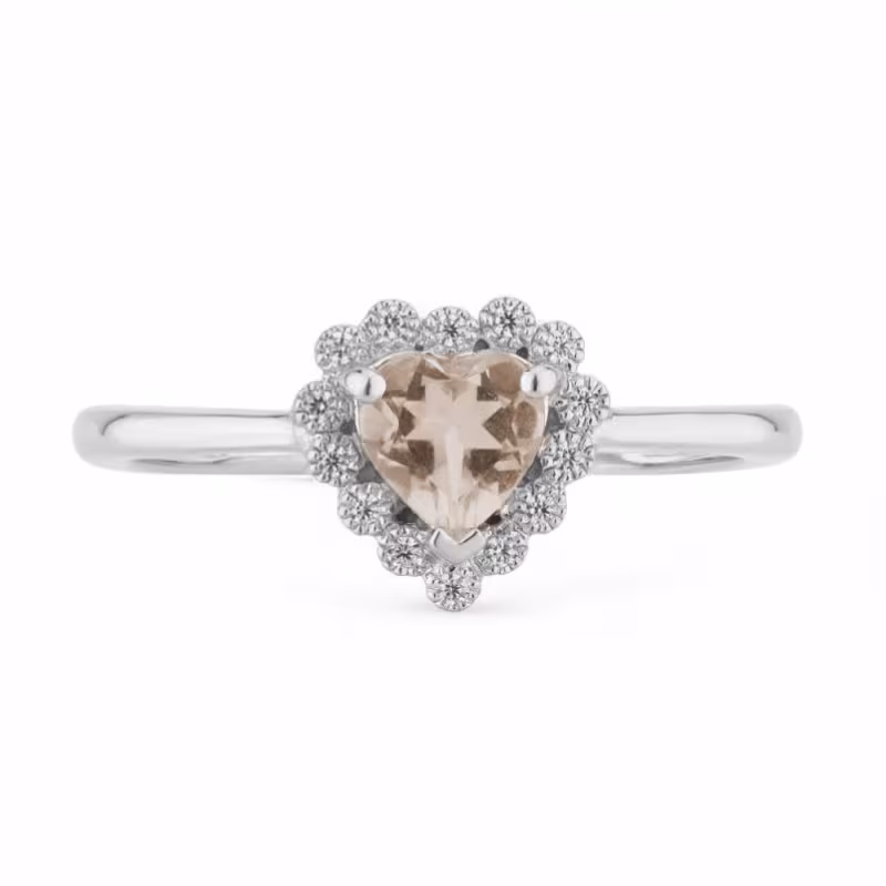 Magalie 18K Gold Heart Morganite Ring with Natural Diamond Halo