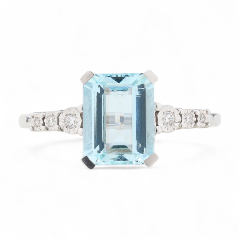 Bague Aigue-Marine et Diamants Naturels Madeleine en Or 18K