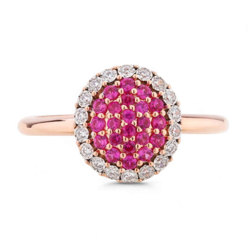 Anillo de Rubí Maïwenn en Oro de 18K con Halo de Diamantes Naturales