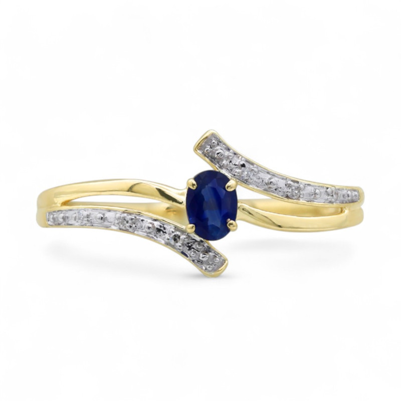 Maëlle Blue Sapphire and Natural Diamond Ring in 18K Gold