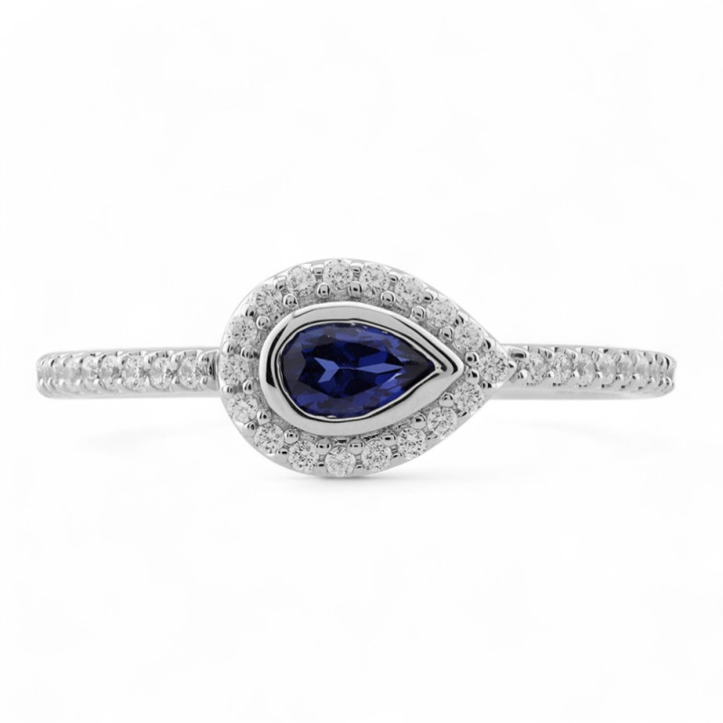 Bague Saphir Bleu et Diamants Naturels Lilou Poire en Or 18K