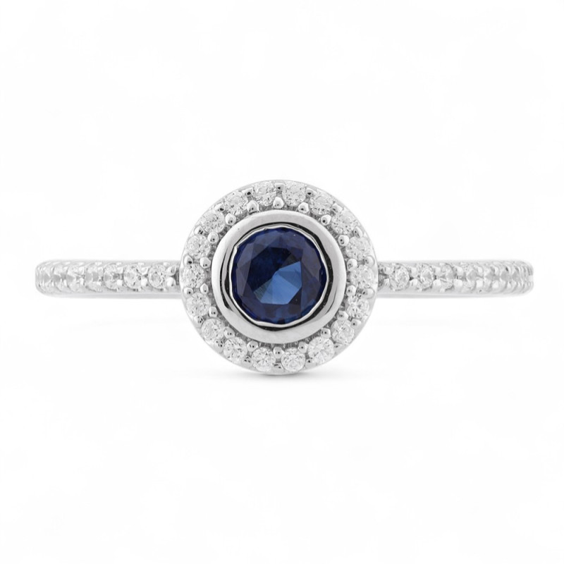 Bague Saphir Bleu et Diamants Naturels Lilou Rond en Or 18K