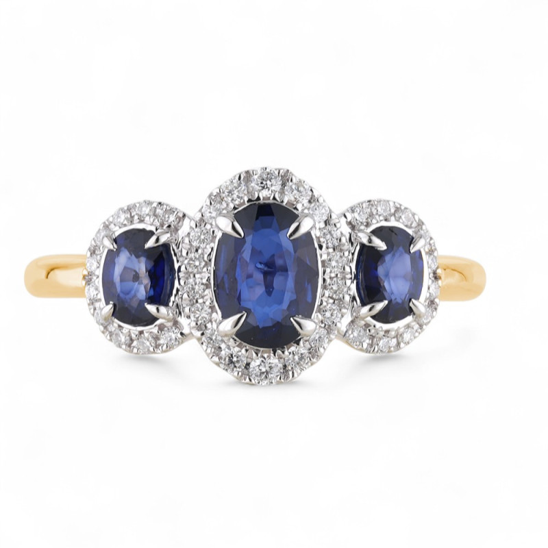 Bague Saphir Bleu et Diamants Naturels Lila en Or 18K